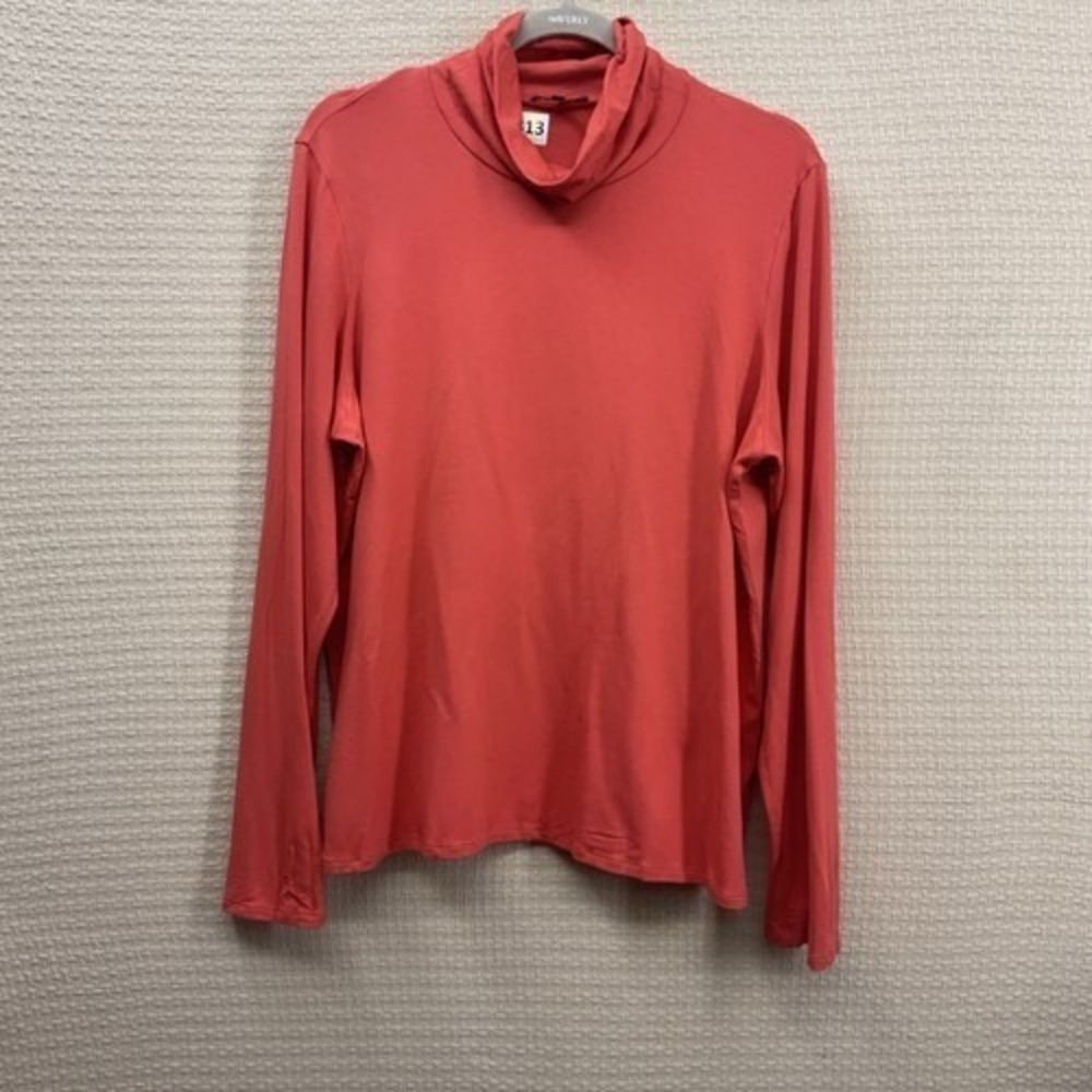 Eileen Fisher Coral Orange TurtleNeck Long Sleeve Jersey T-Shirt Women XL USA